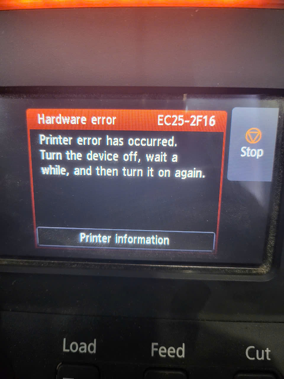 canon pro4100 báo lỗi ERROR EC25-2F16